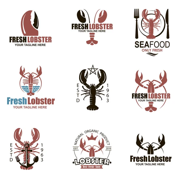 Collection Seafood Emblem Lobster Isolated White Background — Stock Vector