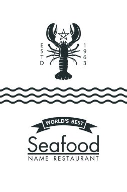 Beyaz zemin üzerinde ıstakoz olan deniz ürünleri menüsü tasarımı