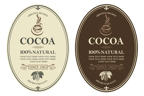 Colección Etiquetas Con Granos Cacao Ramas Hojas — Archivo Imágenes Vectoriales