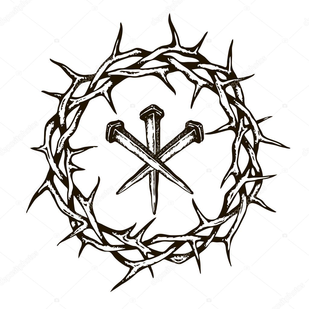 image of jesus nails with thorn crown isolated on white background