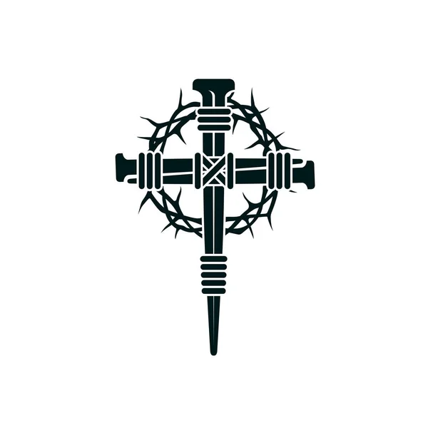 Image Croix Des Ongles Jésus Avec Couronne Épine Isolée Sur — Image vectorielle