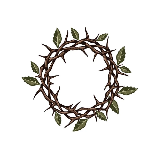 Couronne Épines Jésus Avec Image Feuilles Isolées Sur Fond Blanc — Image vectorielle