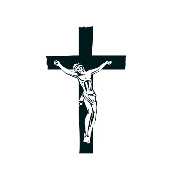 用耶稣钉十字架在白色背景上隔离的十字架上的图解 — 图库矢量图片