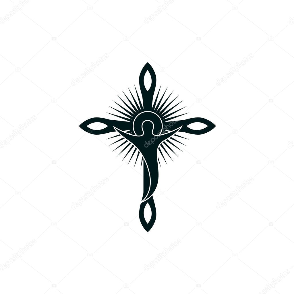 Illustration with crucifixion of jesus on cross isolated on white background