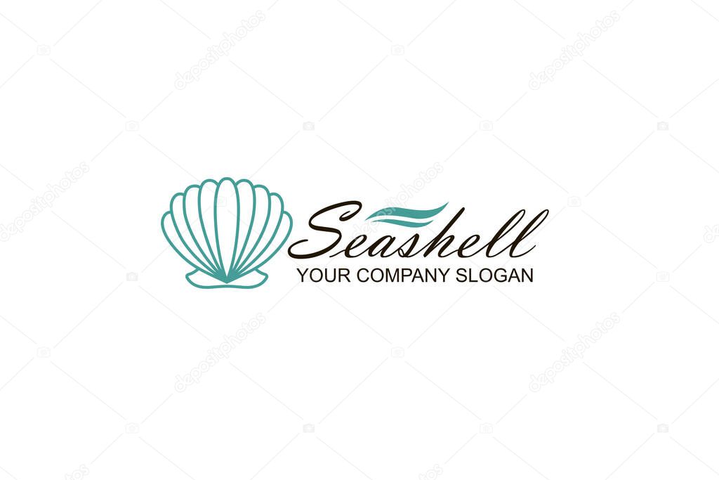Emblem of blue seashell isolated on white background