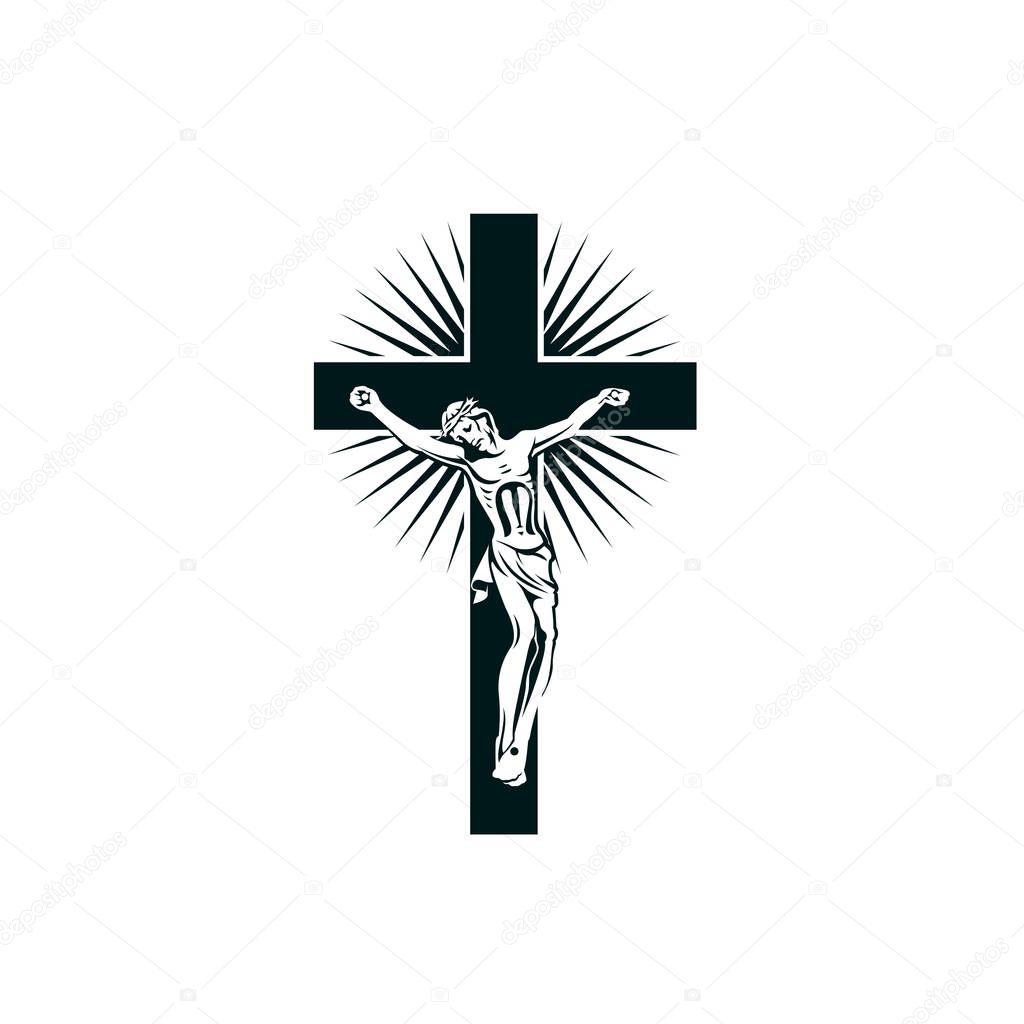 illustration with crucifixion of jesus on cross isolated on white background