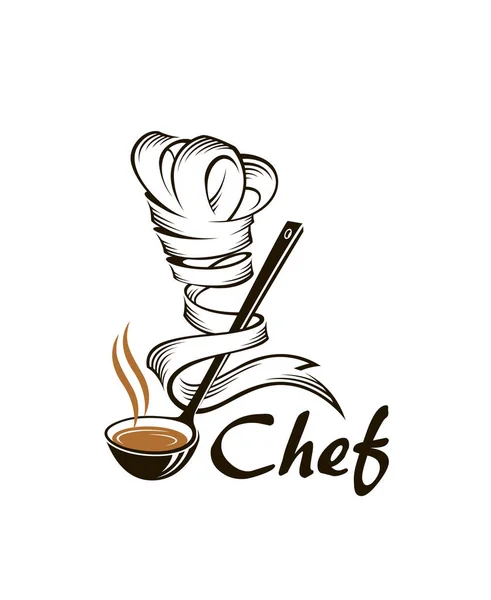 Louche Soupe Chapeau Chef Comme Ruban Isolé Sur Fond Blanc — Image vectorielle