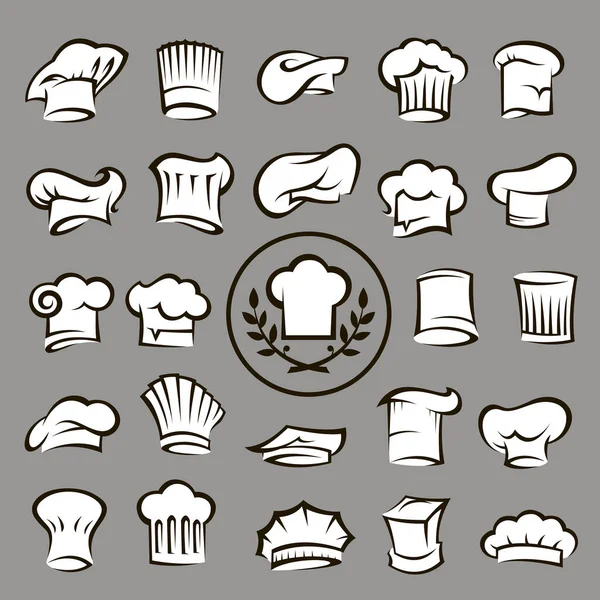Colección Varios Sombreros Chef Aislados Sobre Fondo Gris — Archivo Imágenes Vectoriales