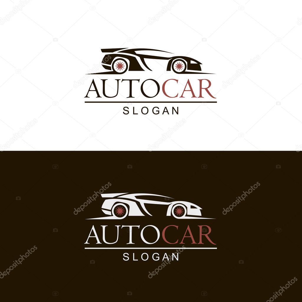 Set of car emblems on black and white background
