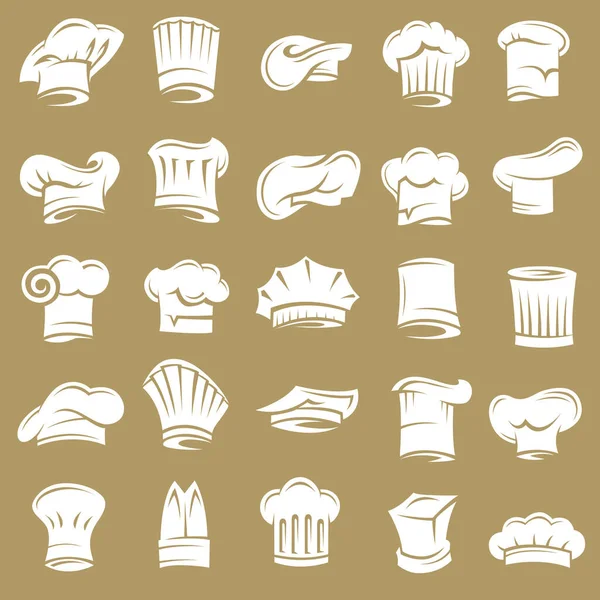 Collection Divers Chapeaux Chef Blanc Isolé — Image vectorielle