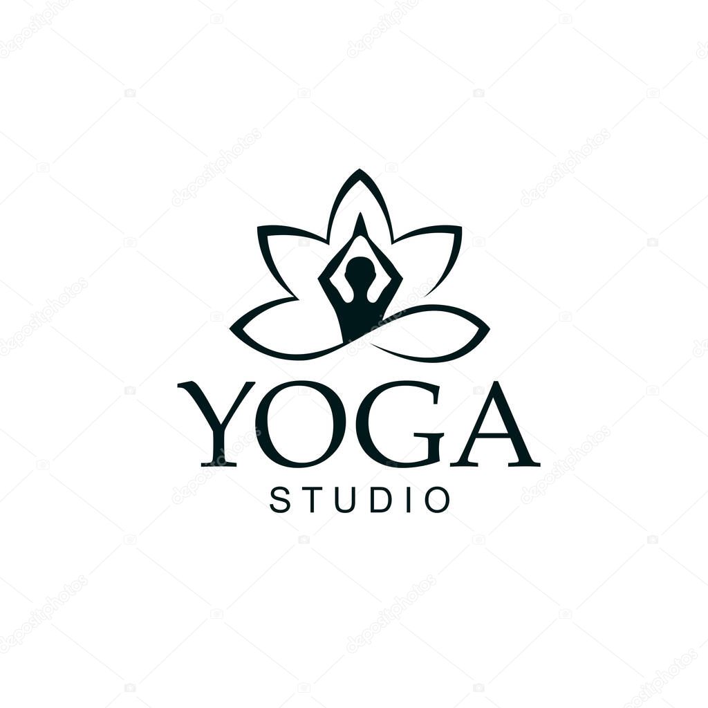Abstract yoga and lotus icon isolated on white background