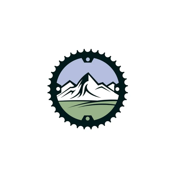 Emblema Bicicleta Montaña Engranaje Aislado Sobre Fondo Blanco — Vector de stock