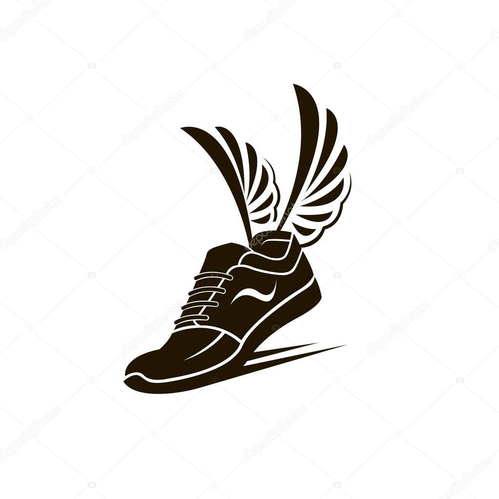 speeding sport shoes with wings isolated on white background