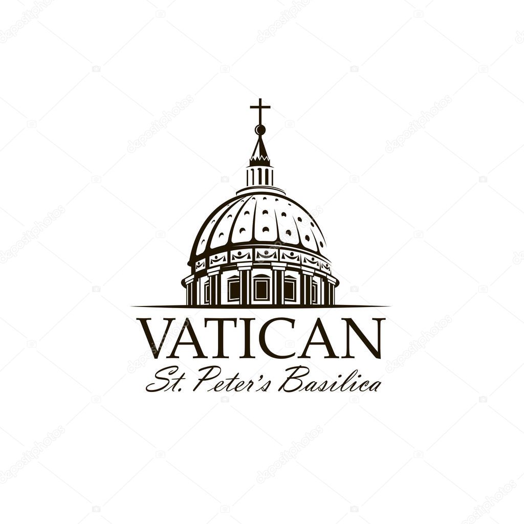 Black icon of Saint Peters Basilica at Vatican isolated on white background