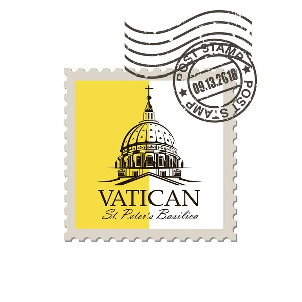 Marca Postal Com Basílica Saint Peters Vaticano Isolado Fundo Branco — Vetor de Stock
