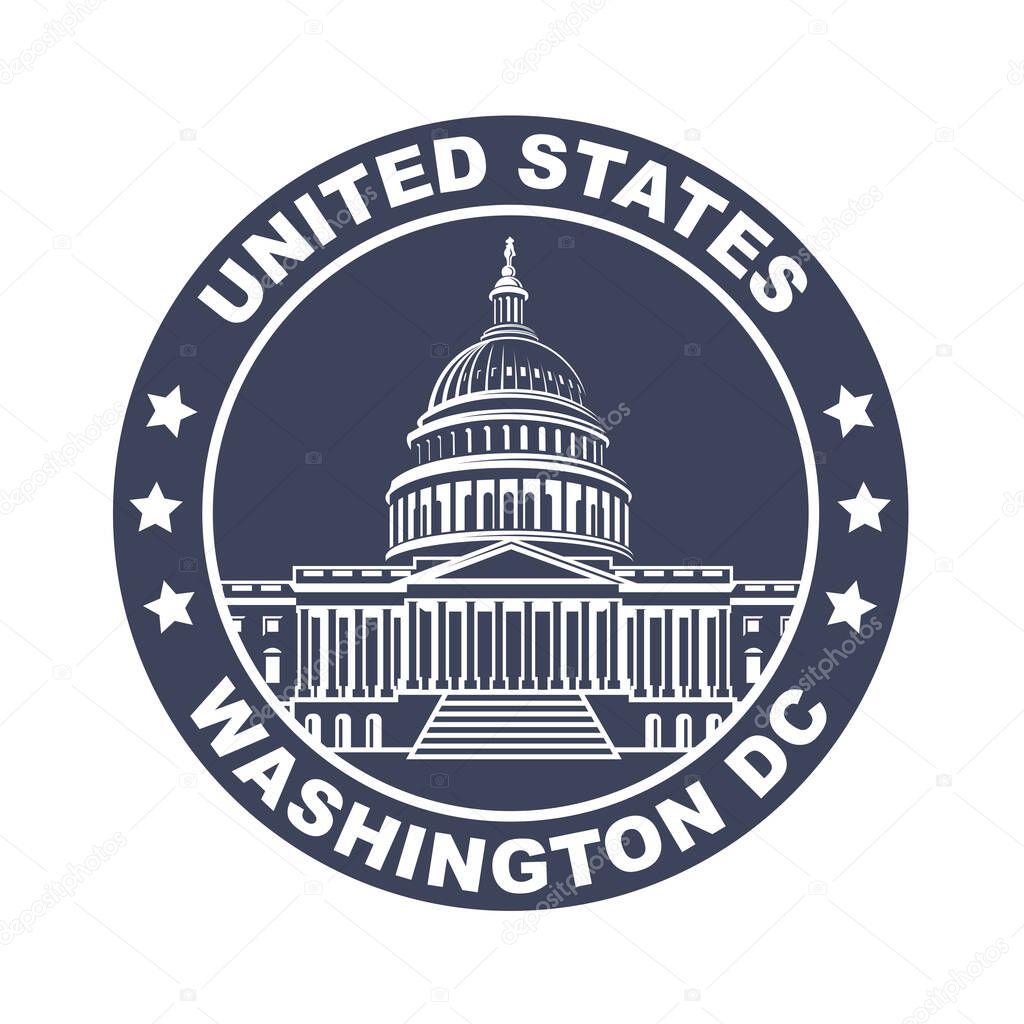 United States Capitol building icon in Washington DC isolated on white backgrpound