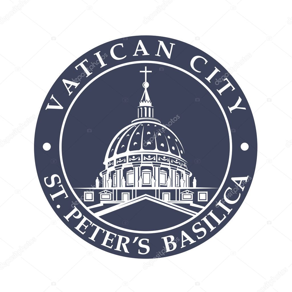 Emblem of Saint Peters Basilica at Vatican isolated on blue background