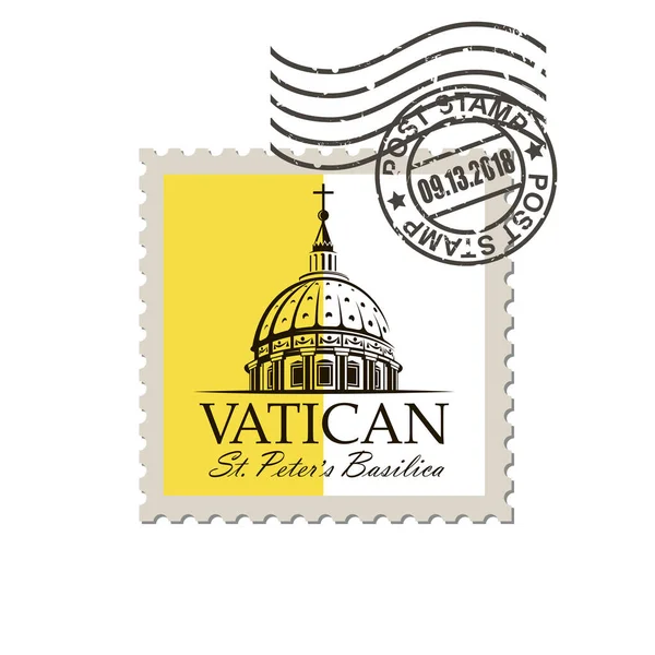 Poststempel Met Sint Pietersbasiliek Vaticaan Geïsoleerd Witte Achtergrond — Stockvector