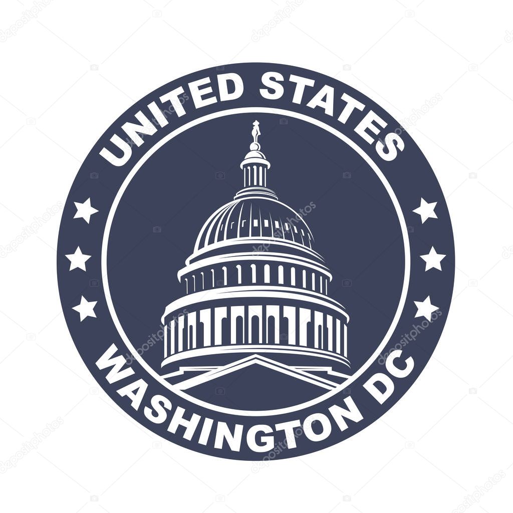 United States Capitol building icon in Washington DC isolated on white backgrpound