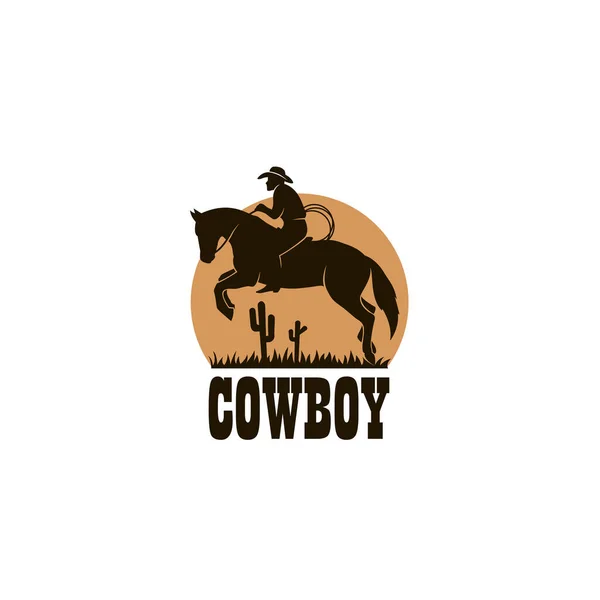 Cowboy Silhouette Mit Lasso Auf Pferd Ikone Isoliert Auf Weißem — Stockvektor