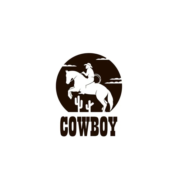 Cowboy Silhouette Mit Lasso Auf Pferd Ikone Isoliert Auf Weißem — Stockvektor