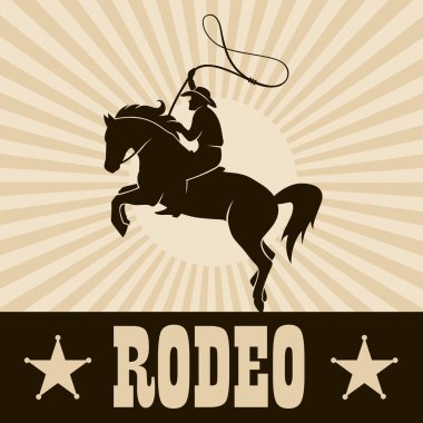 Rodeo tasarımı için at üstünde kementle kovboy silueti.