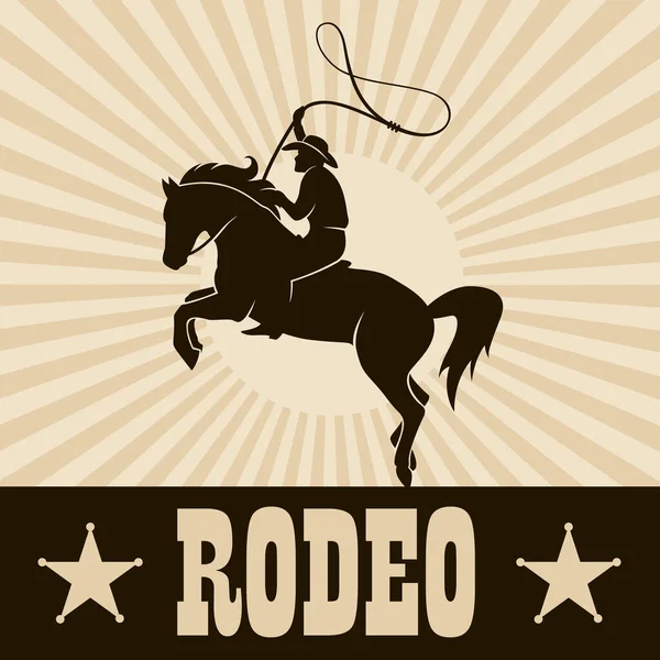 Western Cowboy Silhouette Lasso Horse Rodeo Design — Stock Vector