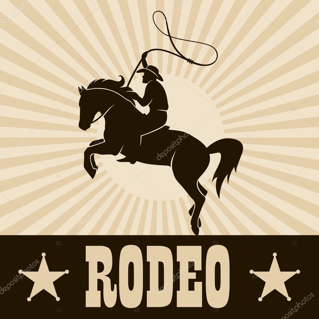 Western cowboy silhouette with lasso on horse for rodeo design