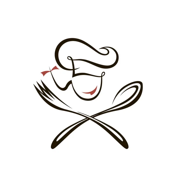 Disegno Donna Chef Con Cucchiaio Forchetta Isolato Sfondo Bianco — Vettoriale Stock