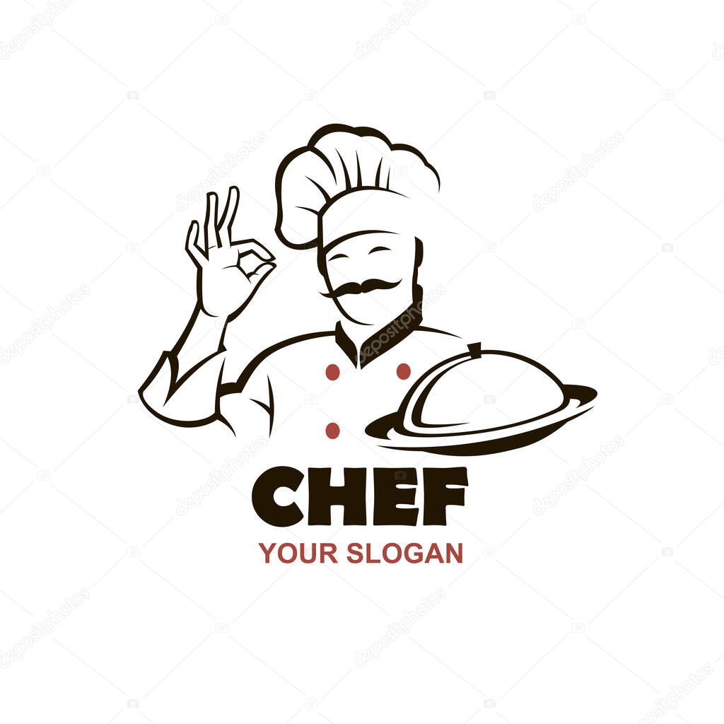 moustached chef man design with dish in hand isolated on white background