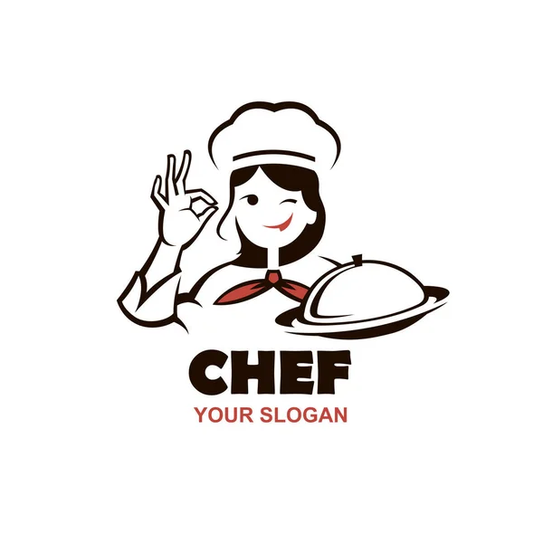 Chef Woman Design Dish Hand Isolated White Background — Stock Vector