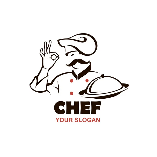 Projeto Homem Chef Bigode Com Prato Mão Isolado Fundo Branco —  Vetores de Stock