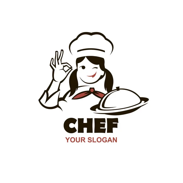 Chef Femme Design Avec Plat Main Isolé Sur Fond Blanc — Image vectorielle