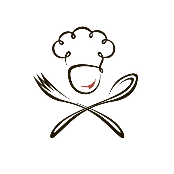Abstrait Chef Homme Design Avec Cuillère Fourchette Isolé Sur Fond — Image vectorielle