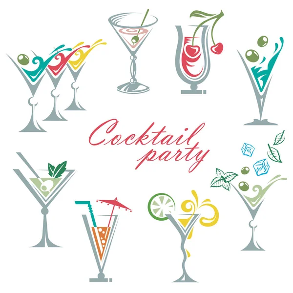 Ensemble Verres Cocktail Différentes Couleurs — Image vectorielle