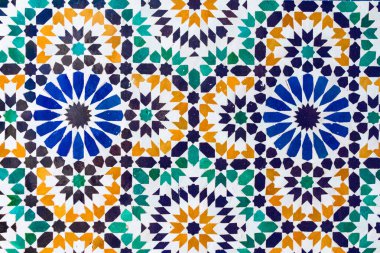 Marocco içinde mavi turuncu yeşil renkleri Akdeniz tadı ile duvar