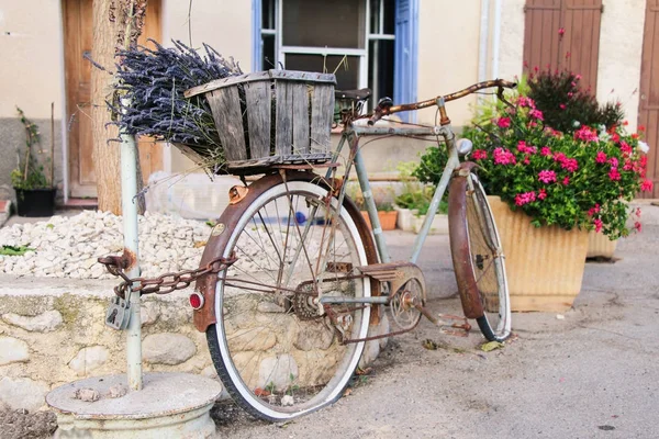 Provence Cores Flores Bicicleta Retro Lavanda Sul França Bicicleta Estilo — Fotografia de Stock