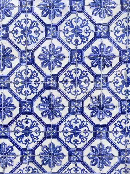 Azulejos Azuis Portugal Estilo Árabe Para Fechar Fundo Parede — Fotografia de Stock