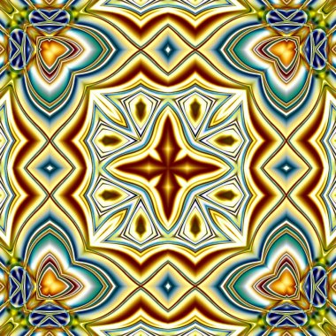 Renkli mandala. Oryantal yuvarlak desen. Mistik motif, Soyut egzotik arka planı. Fantastik fraktal tasarm, Psychedelic dijital sanat, Parlayan geometrik doku.