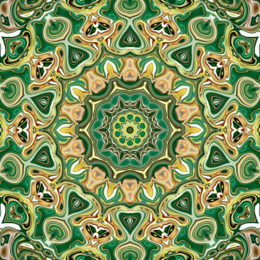 Renkli mandala. Oryantal yuvarlak desen. Mistik motif, Soyut egzotik arka planı. Fantastik fraktal tasarm, Psychedelic dijital sanat, Parlayan geometrik doku.