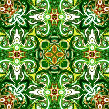 Renkli mandala. Oryantal yuvarlak desen. Mistik motif, Soyut egzotik arka planı. Fantastik fraktal tasarm, Psychedelic dijital sanat, Parlayan geometrik doku.