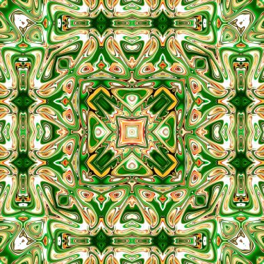 Renkli mandala. Oryantal yuvarlak desen. Mistik motif, Soyut egzotik arka planı. Fantastik fraktal tasarm, Psychedelic dijital sanat, Parlayan geometrik doku.