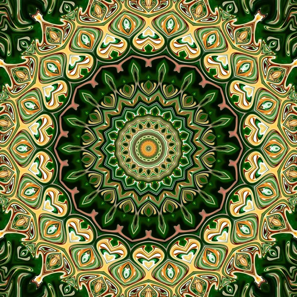 Renkli mandala. Oryantal yuvarlak desen. Mistik motif, Soyut egzotik arka planı. Fantastik fraktal tasarm, Psychedelic dijital sanat, Parlayan geometrik doku.