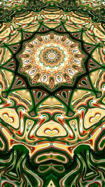 Renkli mandala. Oryantal yuvarlak desen. Mistik motif, Soyut egzotik arka planı. Fantastik fraktal tasarm, Psychedelic dijital sanat, Parlayan geometrik doku.