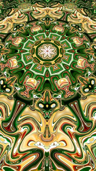 Renkli mandala. Oryantal yuvarlak desen. Mistik motif, Soyut egzotik arka planı. Fantastik fraktal tasarm, Psychedelic dijital sanat, Parlayan geometrik doku.