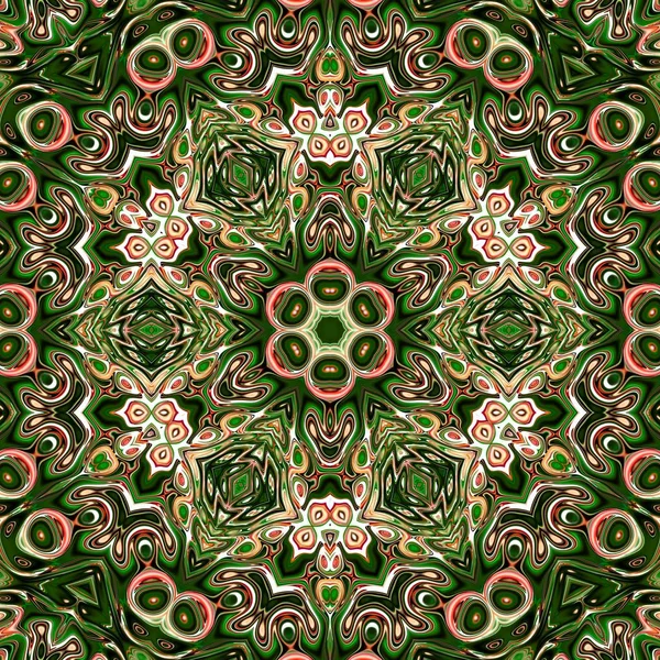 Renkli mandala. Oryantal yuvarlak desen. Mistik motif, Soyut egzotik arka planı. Fantastik fraktal tasarm, Psychedelic dijital sanat, Parlayan geometrik doku.