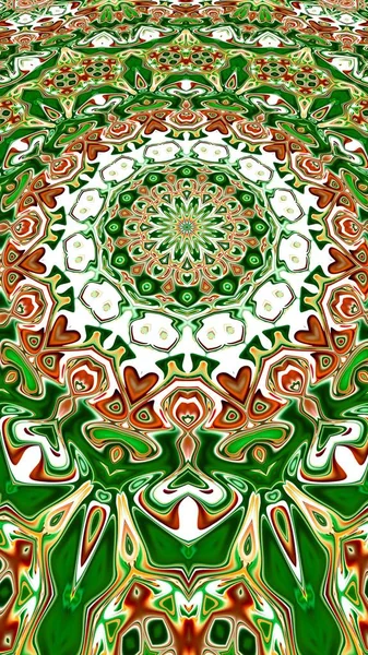 Renkli mandala. Oryantal yuvarlak desen. Mistik motif, Soyut egzotik arka planı. Fantastik fraktal tasarm, Psychedelic dijital sanat, Parlayan geometrik doku.