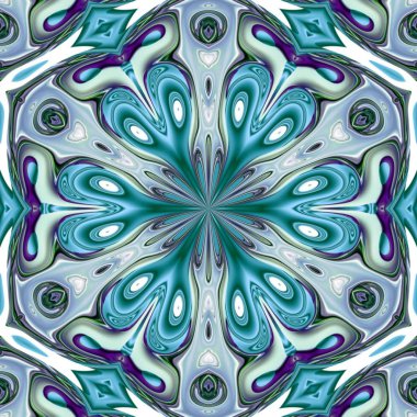 Renkli mandala. Oryantal yuvarlak desen. Mistik motif, Soyut egzotik arka planı. Fantastik fraktal tasarm, Psychedelic dijital sanat, Parlayan geometrik doku.