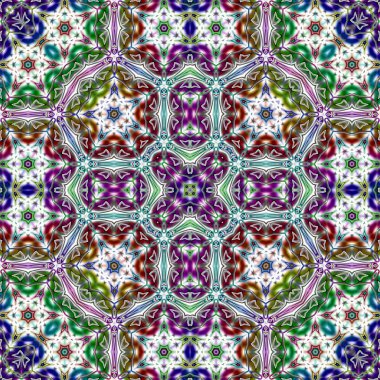 Benzersiz mandala, Oriental yuvarlak desen, mistik motifi, egzotik arka plan. Fantastik fraktal tasarım, geometrik doku parlayan renkli dijital sanat.