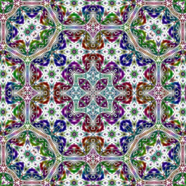 Benzersiz mandala, Oriental yuvarlak desen, mistik motifi, egzotik arka plan. Fantastik fraktal tasarım, geometrik doku parlayan renkli dijital sanat.